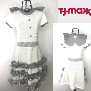 Girls White & Silver Holiday Tinsel Costume Dress by